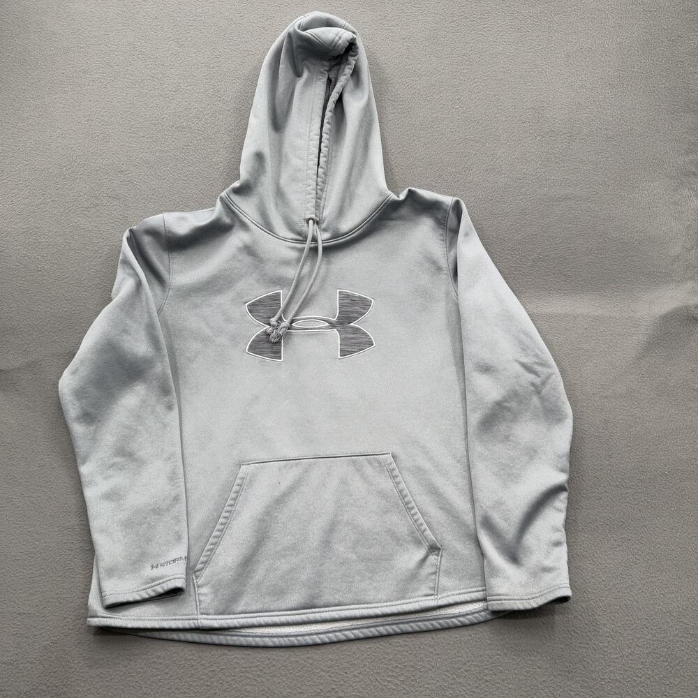 Under Armour Hoodie Womens Large Gray Storm Armour Fleece Big Logo‎ Pullover.